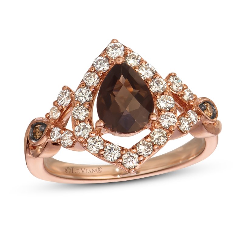 le vian quartz ring chocolate diamonds 14k strawberry gold