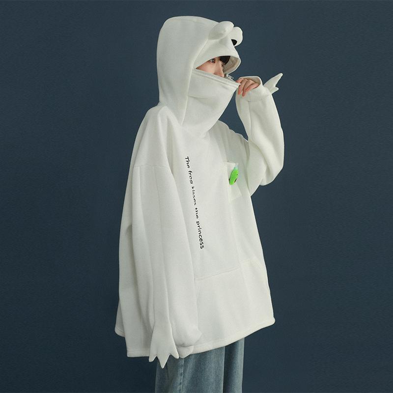 frog letter zipper pocket oversized moletom com capuz the frog kisses the princess